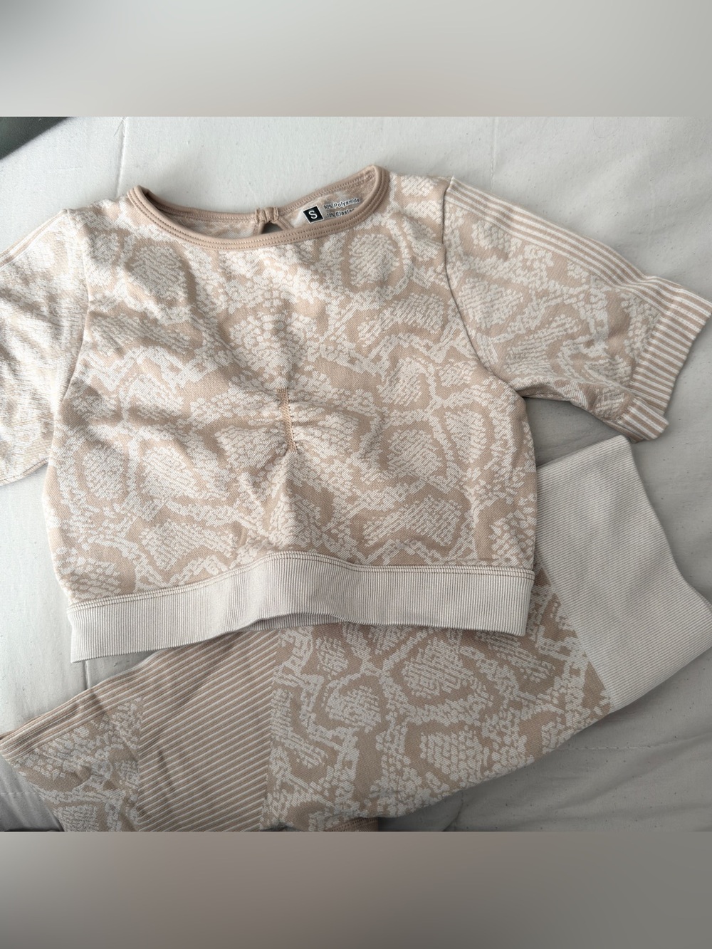 Beige snake print workout set
